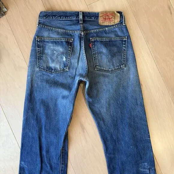 Vintage Levis 501 Jeans 30 Blue Dark Wash Straight Denim Workwear Non Selvedge